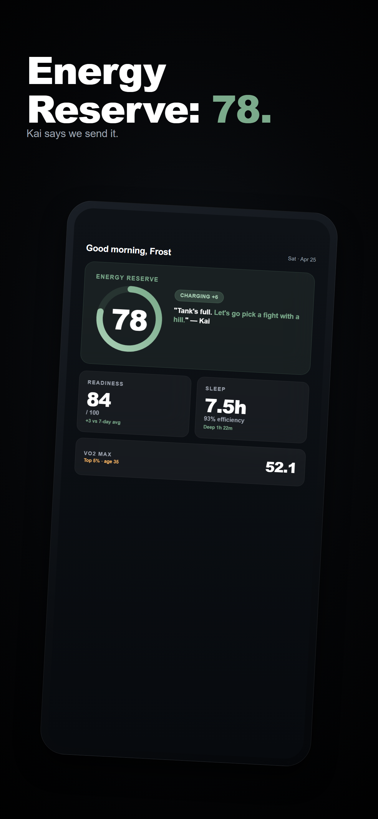 RuckMode readiness and energy reserve screenshot.